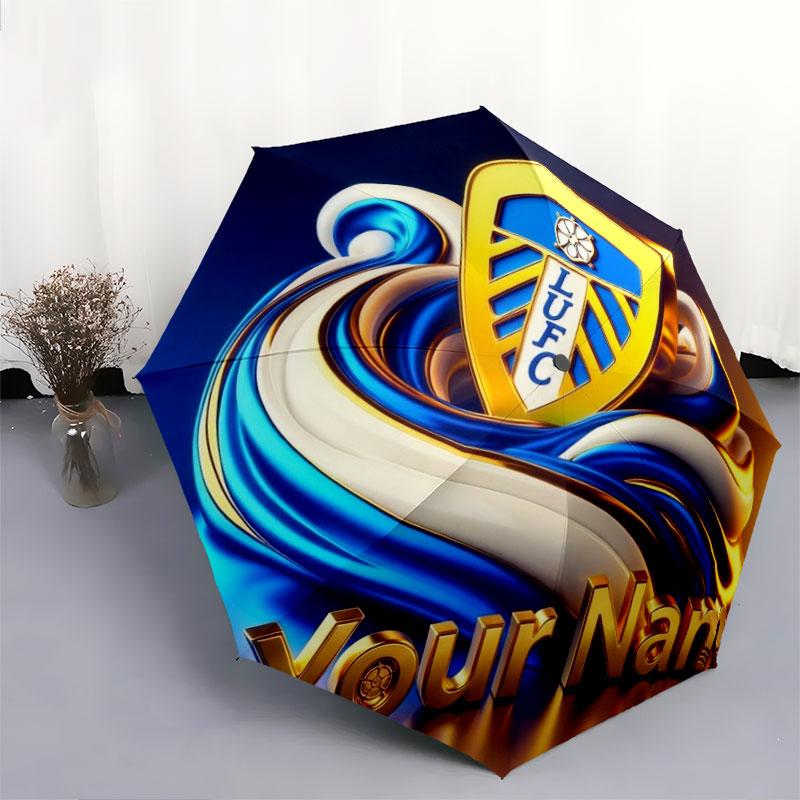 1 PC Automatic Folding Umbrella - Leeds United Custom Name Pattern, Portable & Foldable Design with 8 Ribs, Christmas Birthday Gifts