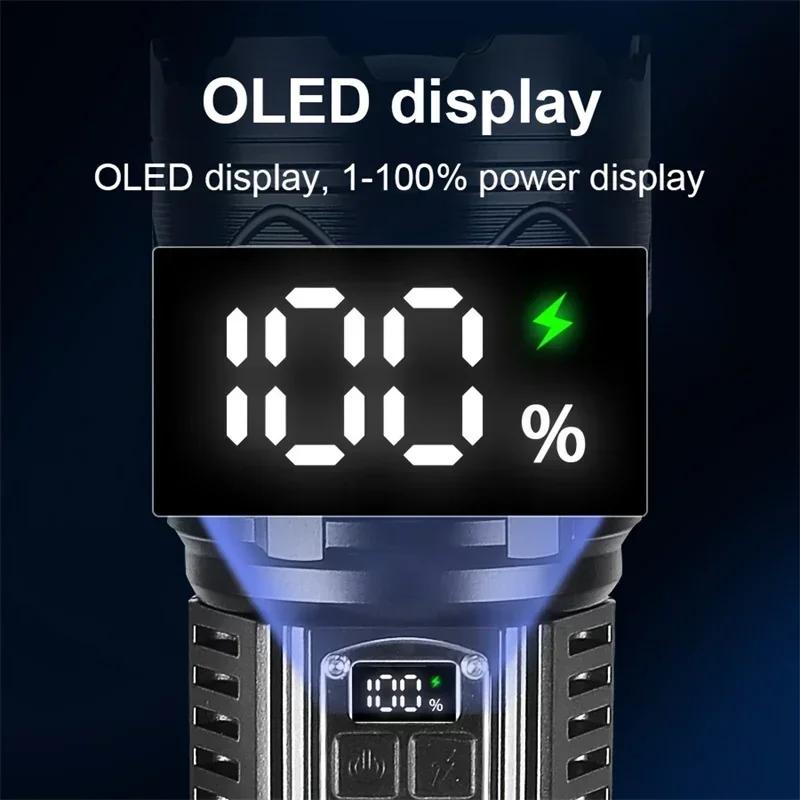 Super Bright Flashlight USB Rechargeable Most Strong LED Flash Light Long Range Torch Zoom Outdoor With Digital Power Display