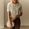 Women's Short Sleeve Cardigan with Gold Buttons and Pockets