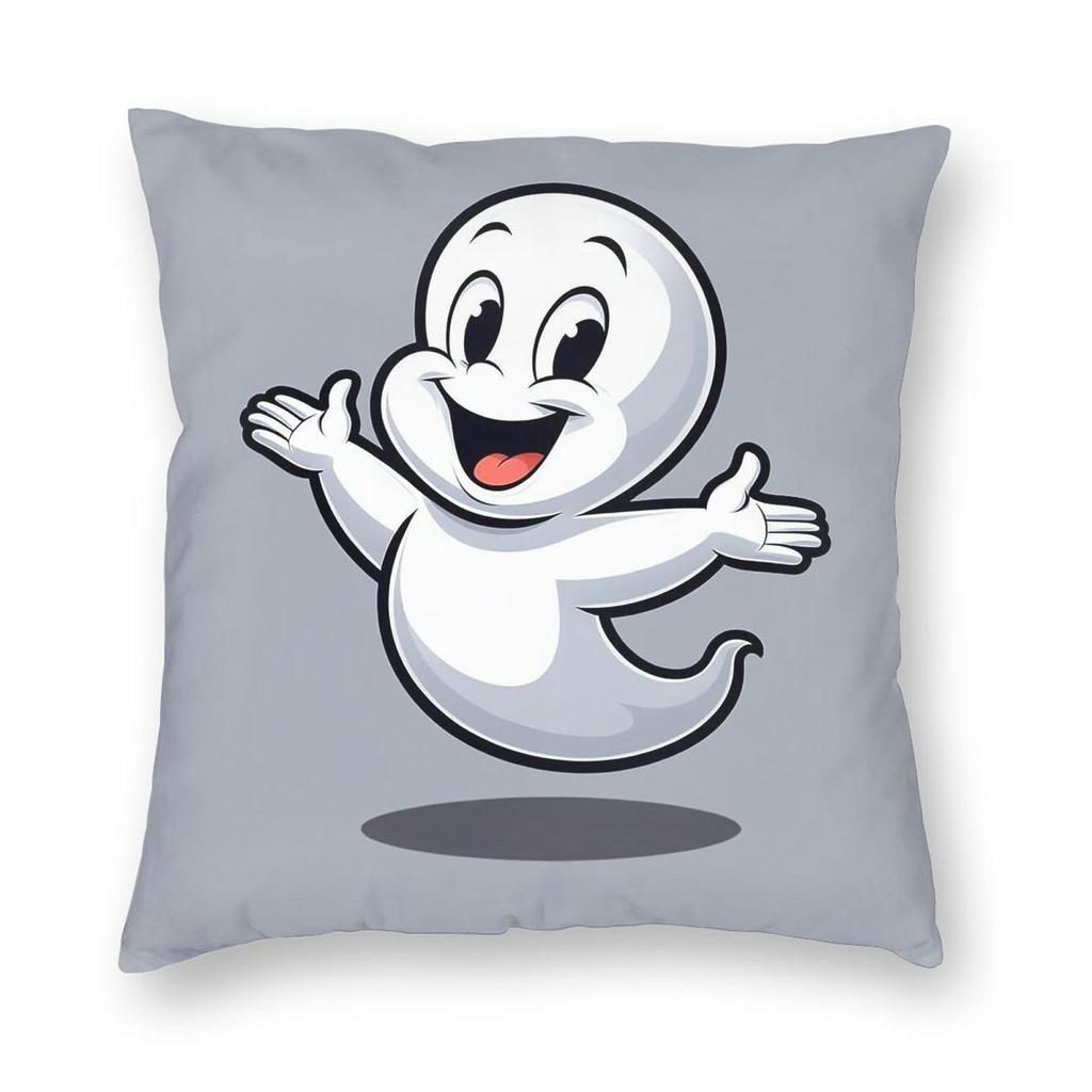 Federa Quadrata Fantasma Amichevole Casper Poliestere Lino Velluto Zip Creativa Decorazione Federa Cuscino Divano