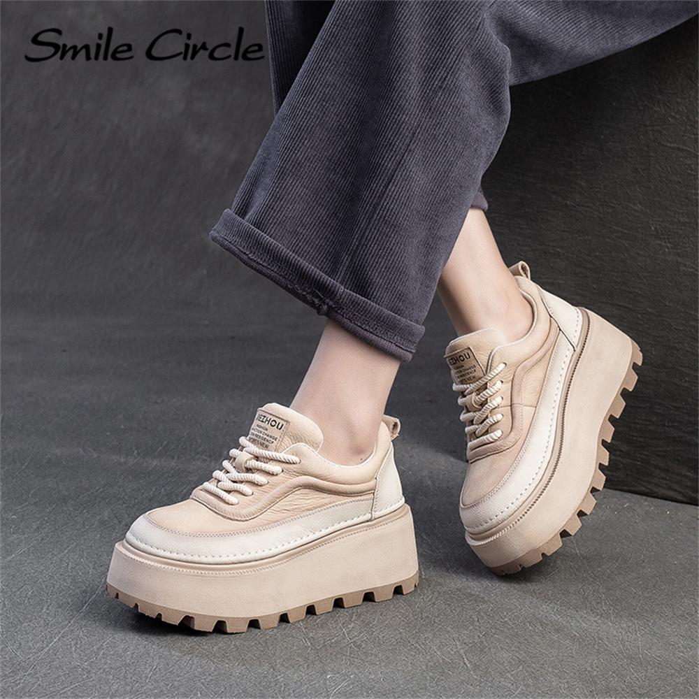 Echtes Leder Damen Freizeitschuhe Runder Kopf Höhe zunehmende dicke Sohle Schuhe Mode bequeme flache Schuhe