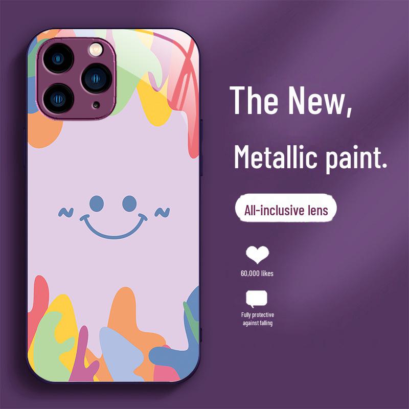 

Чехол с цветным жидким стеклом и полной защитой от падения для Apple 13mini, 15/14, 11 - дизайн в виде радужного смайла и граффити iPhone 12 Pro