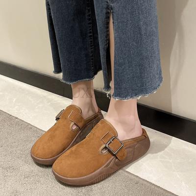 Scarpe da Donna Pantofole da Donna a Punta Chiusa Zoccoli in Pelle Scamosciata di Mucca Sandali da Donna Moda Retrò Giardino Mulo Zoccolo Ciabatta