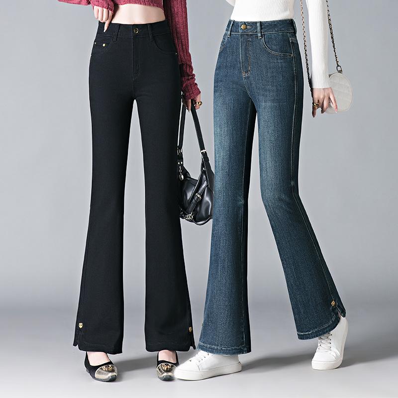 

Women s High Waist Slimming Flare Jeans - Petite Casual Versatile Pants XL [Recommended: 116-125 cm] синий