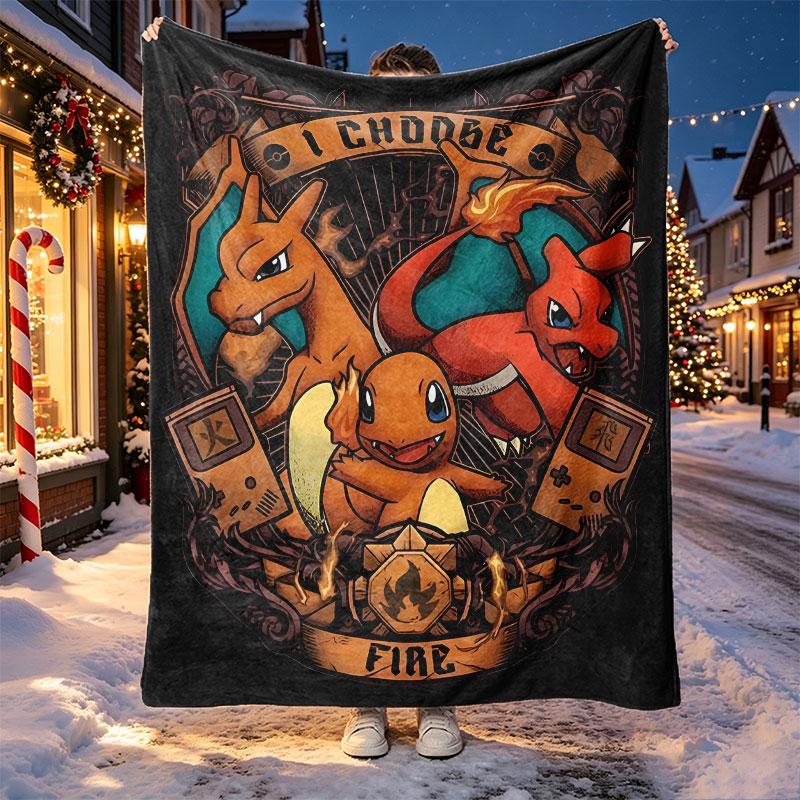 Charizard VS Blastoise Pattern Blanket for Home Decoration, Bed, Sofa, Car Travel, Camping, Suitable for All Seasons, Birthday Christmas Gift