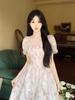 First Love Floral Chiffon Dress - Romantic Square Neck, Elegant Waist-Cinched, Slimming Design, Plus Size Fairy Summer Long Dress for Women