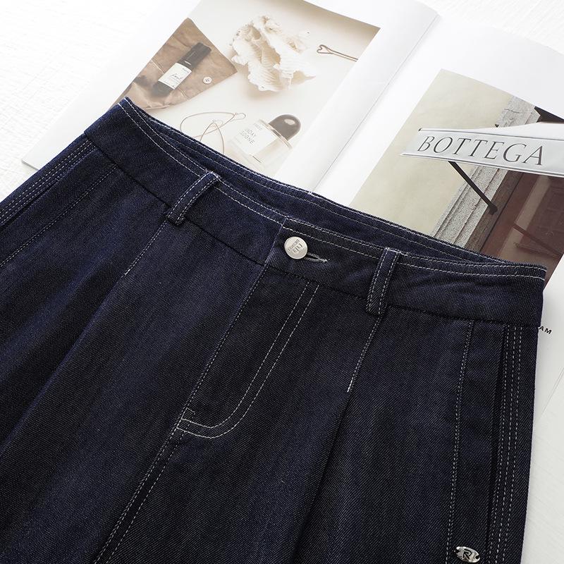 Dunkelblaue Damen Slim-Fit Crop Straight-Leg Jeans - 2025 Neue Heißverkaufende Frühjahr/Herbst Stile