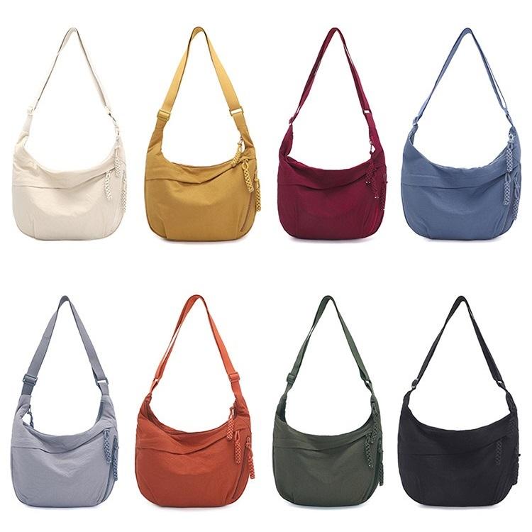 Women Solid Color Large Capacity Zipper Dumpling Bun Bag Leisure Sports Canvas Inclined Shoulder Crossbody Bags Adjustable Band Strap