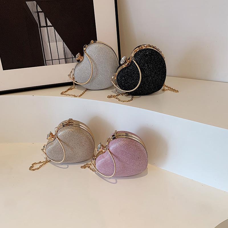 Cute Heart Handheld Bag Dinner Bag 2026 New Chain Fairy Bag Versatile Western Style One Shoulder Diagal Cross Peach Heart Bag