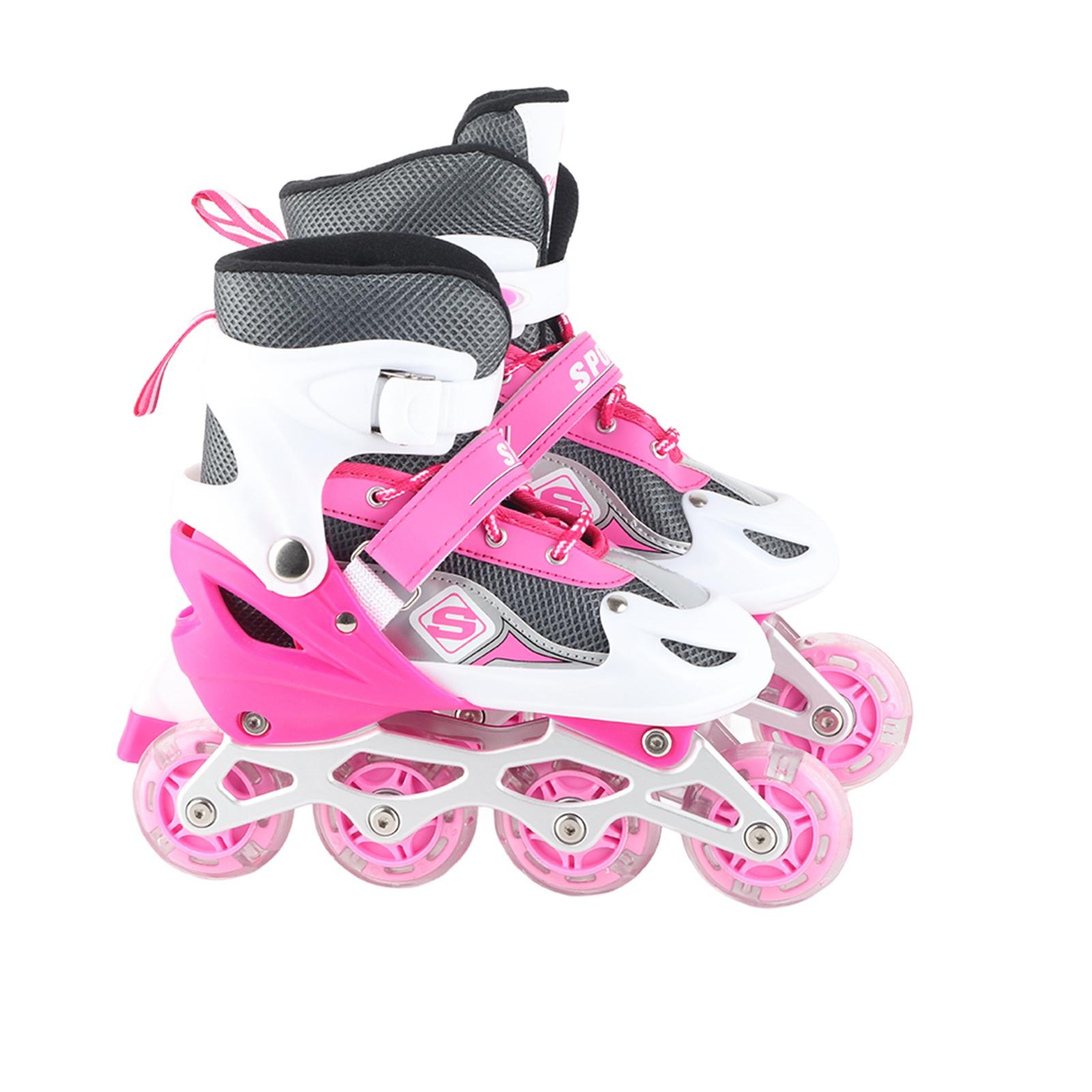 

Детские роликовые коньки, регулируемые по размеру, веселые, светящиеся, ударопрочные, со светящимися колесами, встроенные роликовые коньки розовый