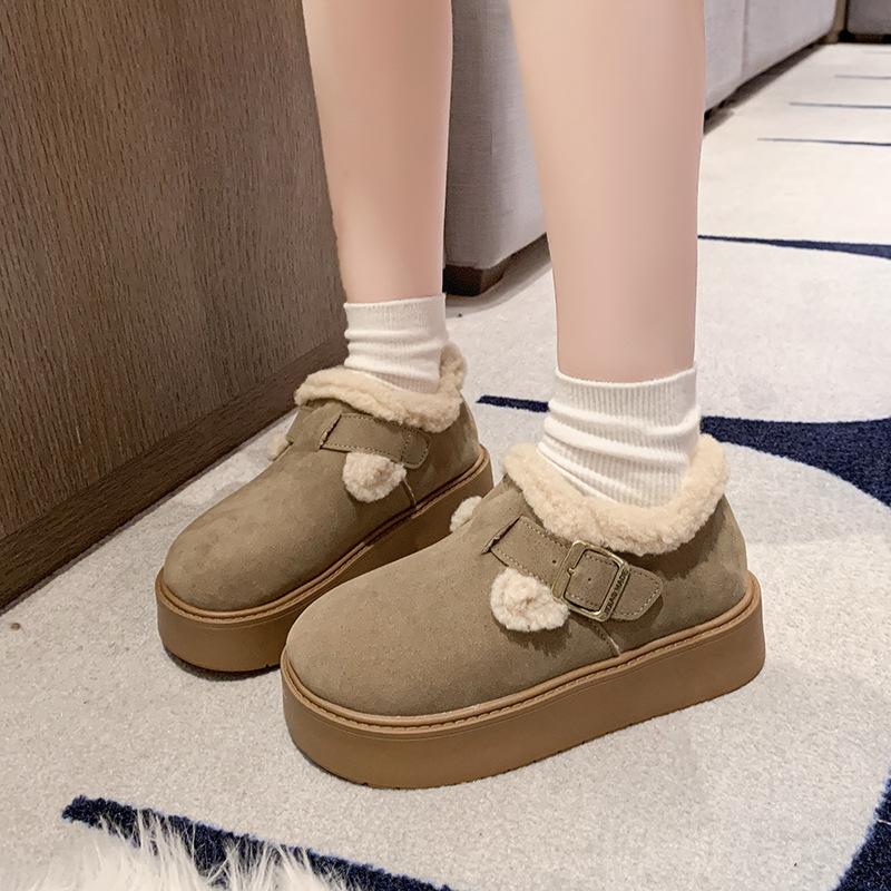 2025 winter thick plush warm cotton shoes plush cotton shoes one pedal suede plush shoes platform cotton shoes