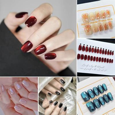 30 pezzi stampa sulle unghie elegante stile cinese bambù quadrato rosso corto lucido estensione delle unghie copertura completa salone casa donne ragazze kit unghie finte