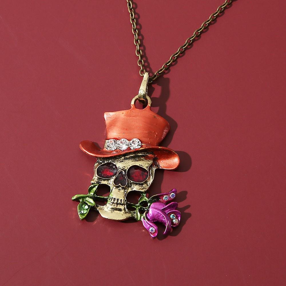 European & American Trend: Colorful Skull Necklace - Men's Versatile Simple Alloy Ghost Pendant