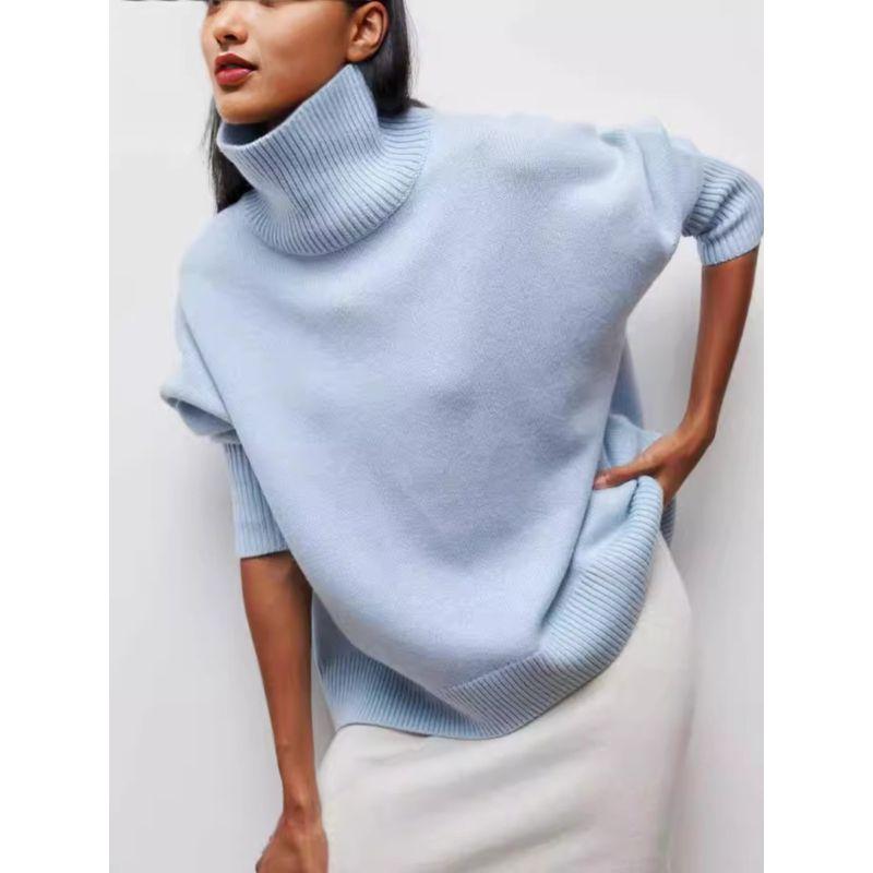 Pure Color Turtleneck Sweater Fashion Autumn and Winter Loose Knitwear Solid Color High Neck Sweater