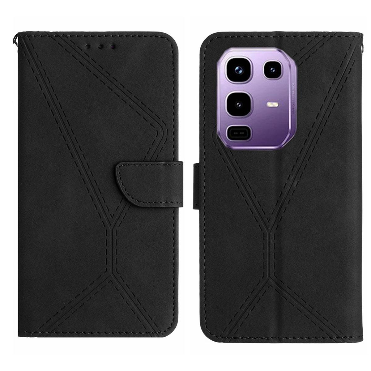 

For Infinix Note 50s 5G Case Skin Touch Lines Imprinted PU Leather Flip Phone Cover Black