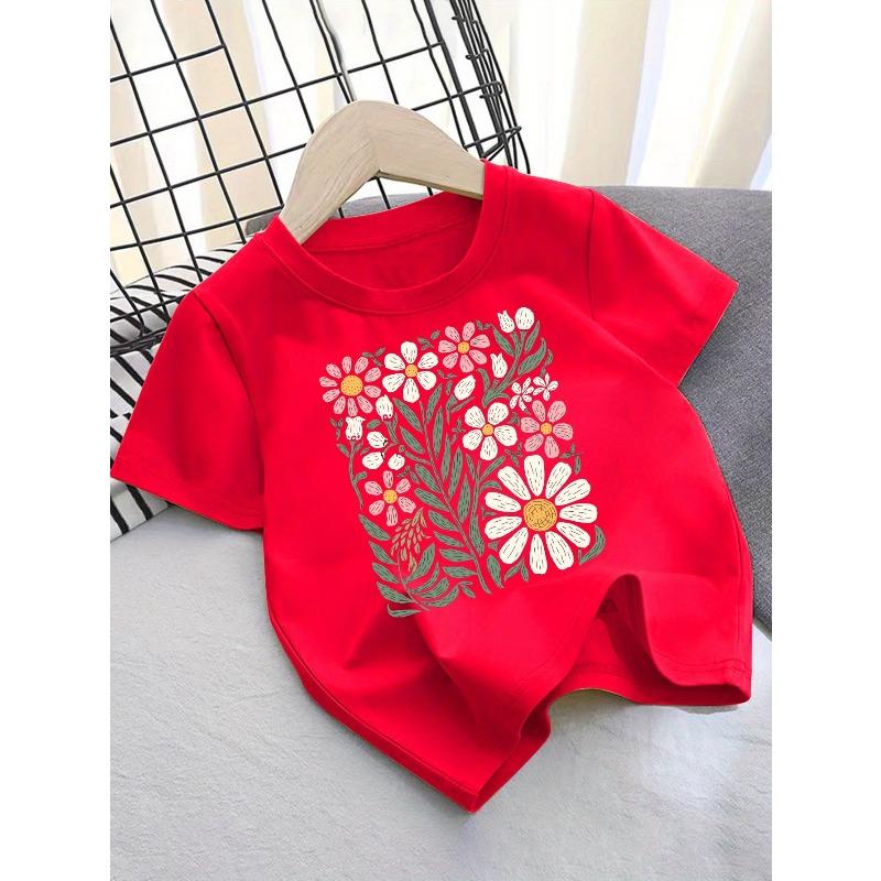 European sizes FLOWER Cotton Girl T-shirt Girl Creative T-shirt, Casual Lightweight Comfortable Short-sleeved Top, Summer Youngsters's Clothing