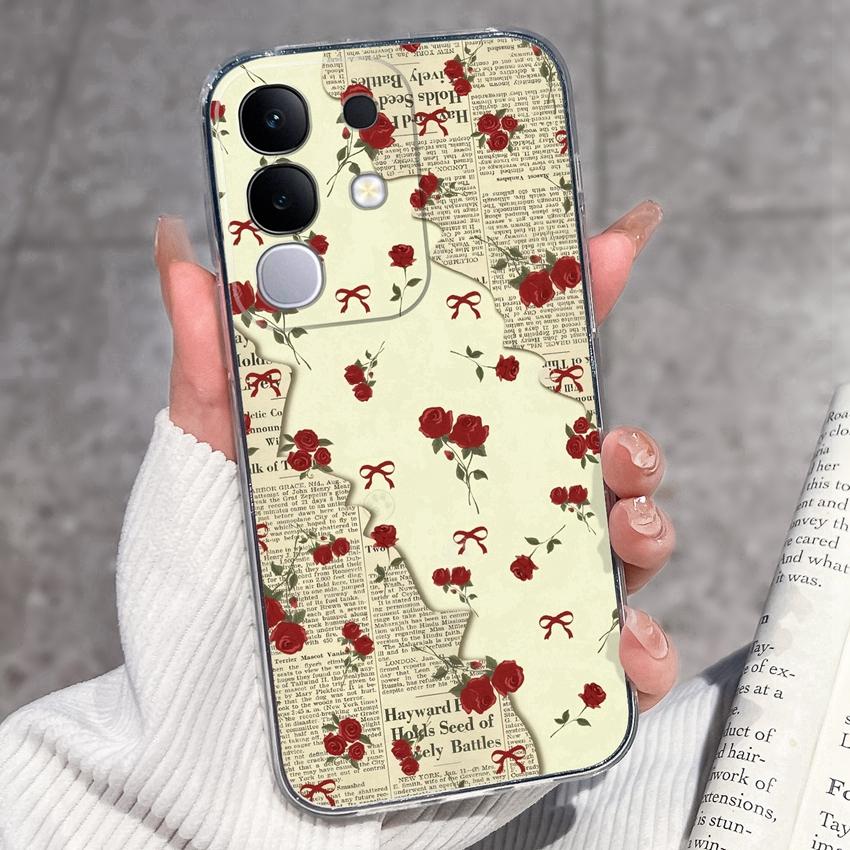 Shockproof Silicone Phone Cases For Vivo Y29 Y29s Y28 Y27 Y27t Y22 Y22s Y21 Y21e Y21s Y20 Y20i Beautiful Lavender Pattern Clear Covers For Vivo Casing
