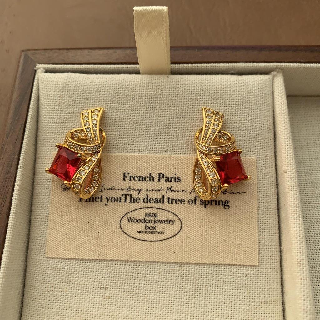 Rote Kristall Strass Fransenohrringe Ohrringe Elegant Leichter Luxus Exquisit Festliche Atmosphäre Überohrringe