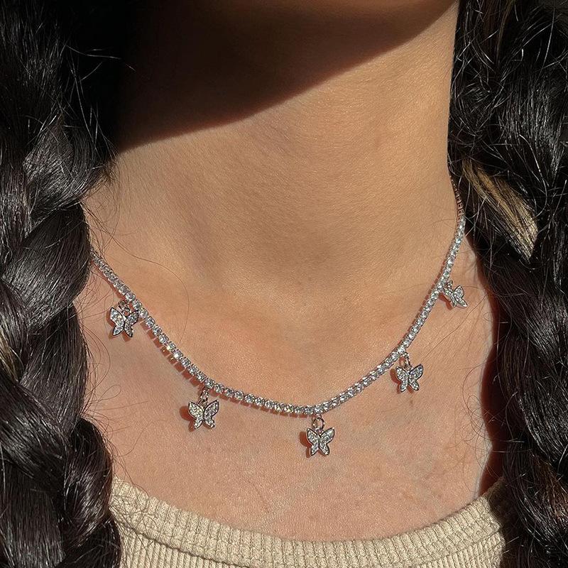 Jewelry Set Alloy Butterfly Pendant Necklace Diamond Bracelet Ring Female