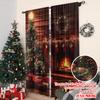 2pcs 2D flat printing Merry Christmas Popular Curtains Fireplace and Christmas tree Versatile Fabric Without Electricity Party