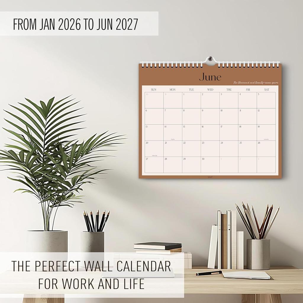 Aesthetic 2026-2027 Wall Calendar - 18 Monthly Calendar from January 2026 to June 2027, 13.7" x 11", Modern Horizontal Wall Hanging Calendar for