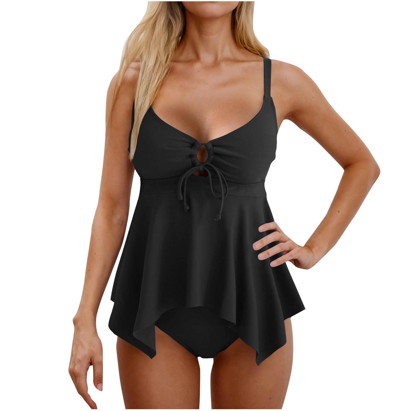 

Women s Fashion Separates Bikini -Colour -Neck Dress Swan-Neck Gathered Briefs Swimsuit L чёрный