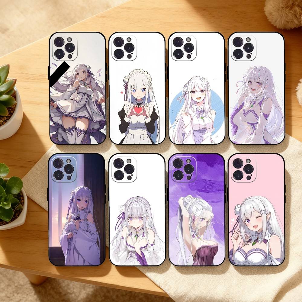 Re Zero Rem Emilia Phone Case For iPhone17 16 15 14 13 12 11 Pro Max Plus,5G Soft Black Case