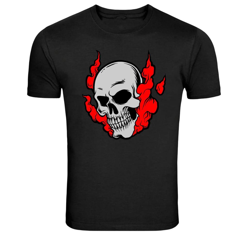 Flaming Skull Dark Fire Horror Graphic T-Shirt
