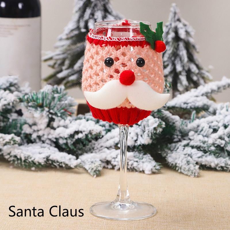 

Рождественский шерстяной набор бокалов для вина, набор бутылок вина, Санта-Клаус, снеговик, рождественские украшения для стола Santa Claus