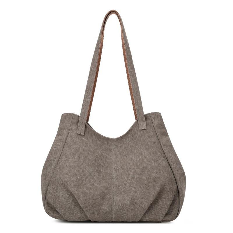 Lässige Canvas-Tragetasche mit gefaltetem Frontdesign Lange Schultergurte Große Kapazität Shopper-Tasche für den täglichen Gebrauch
