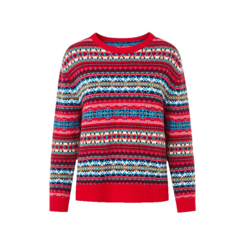 Langzi MONEY HONG Women's Fair Isle Wool Jacquard Sweater