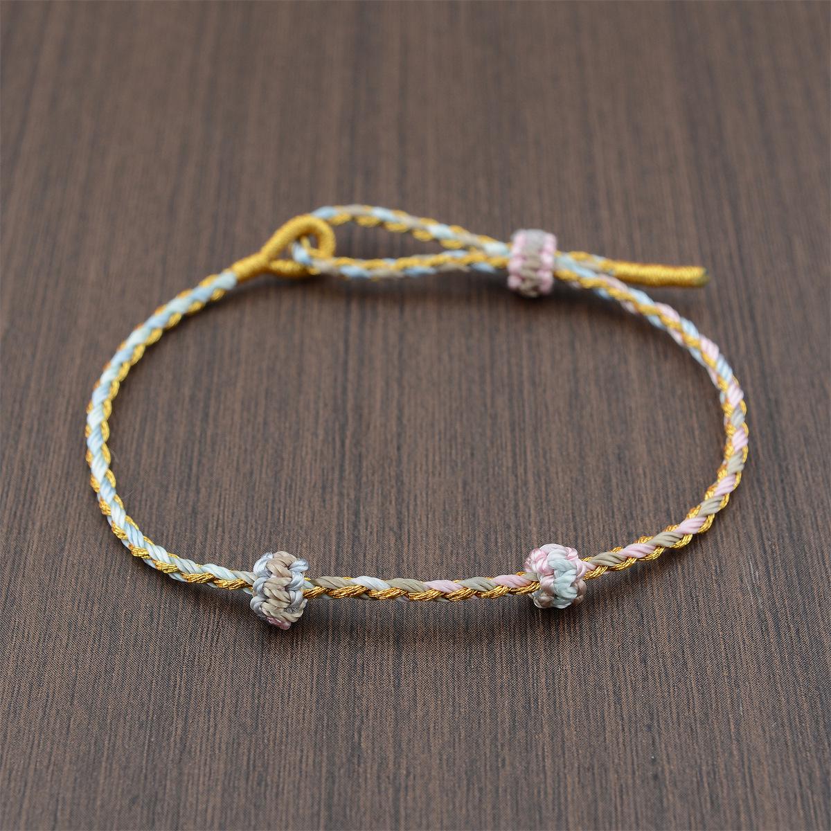 Gradient Dyed DIY Bracelet String, Hand-Woven with Gold-Thread Four-Strand Braid