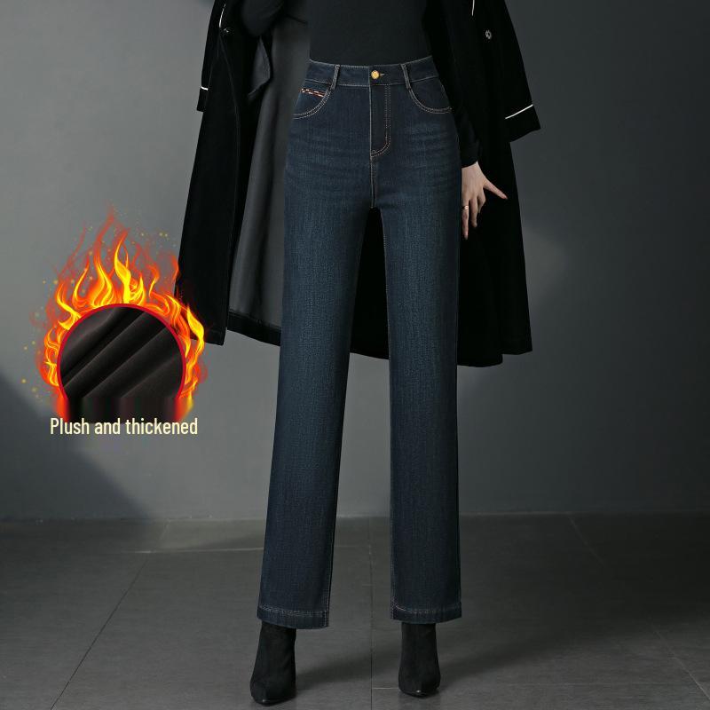 2082 Women s Plus Velvet Thick Straight Leg Jeans - Winter Fashion Slimming Casual Pants 29