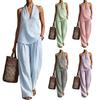 Women's Summer Striped Two Piece Set Sleeveless Halter Neck Top And Long Pants Matching Sets Casual Travel Vacation Outfits