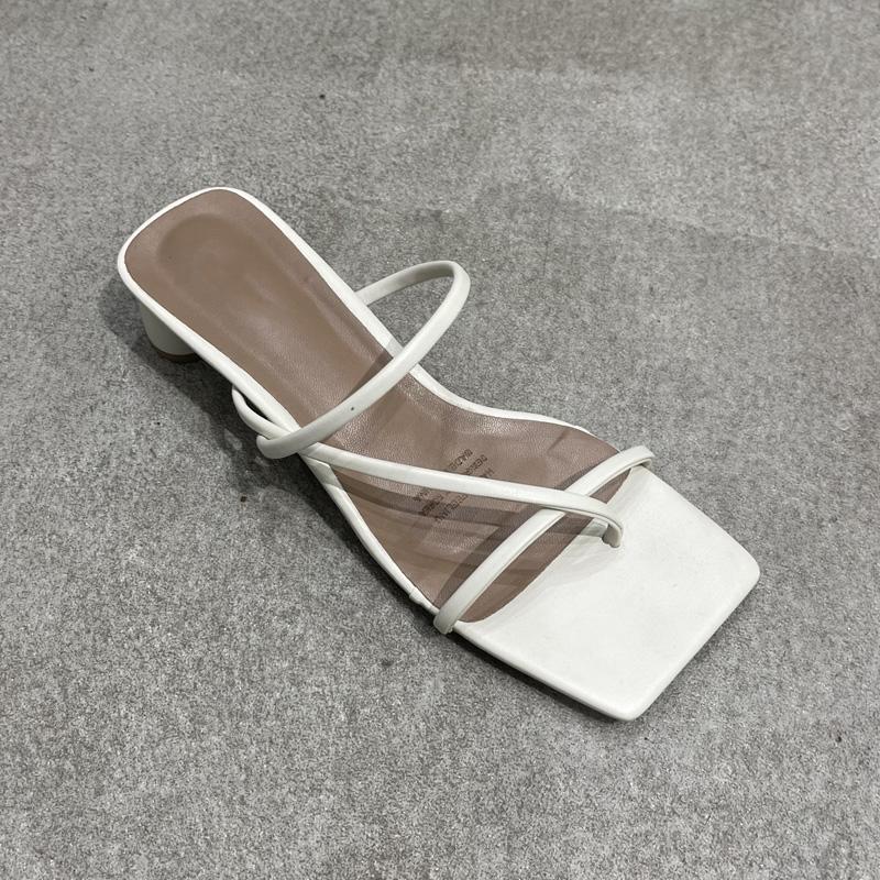 Fashion SUOJIALUN Summer Square Low Heel Women Slipper Fashion Narrow Band Ladies Sandal Outdoor Beach Casual Slides Shoes Big Size 40