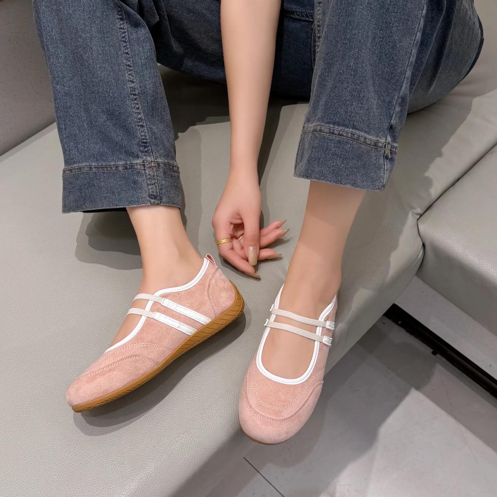 Women's Mary Jane Shoes Round Toe Elastic Band Shallow Four Seasons Flat Shoes Concise Leisure Dress Jeans Women's Singles Shoes