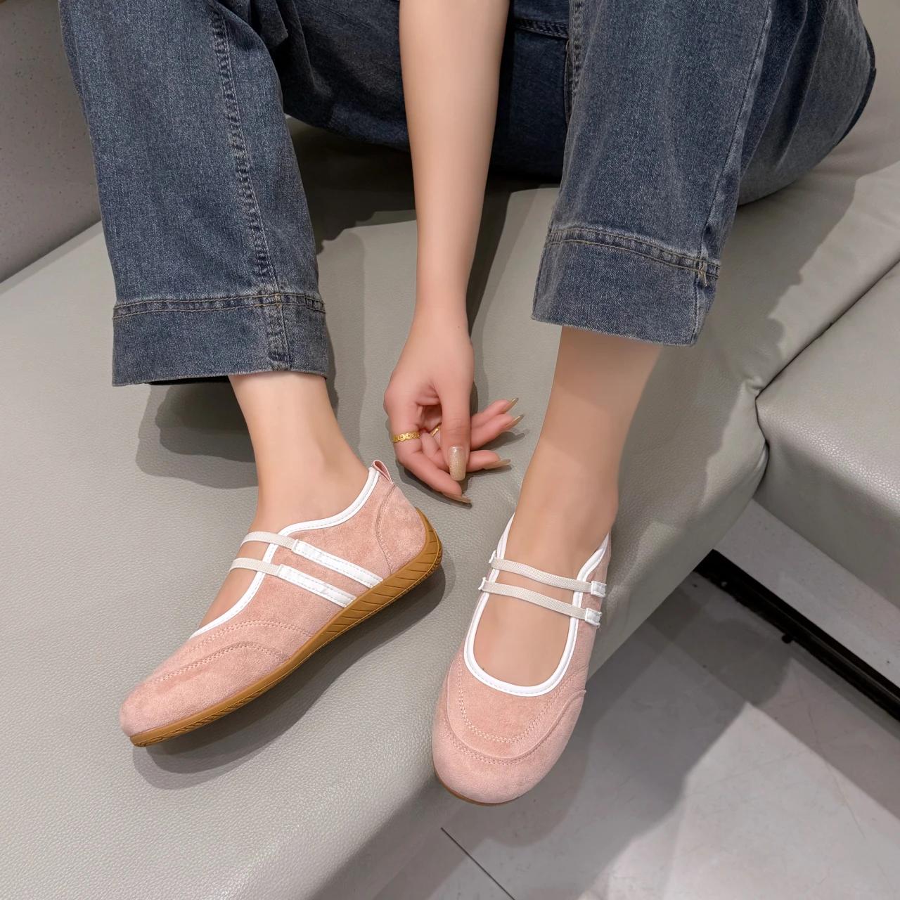 

Модная женская обувь Мэри Джейн с круглым носком, эластичной резинкой, неглубокая, на четыре сезона, балетки, лаконичная, для отдыха, под платье, джинсы, женская обувь для одиночек 40 розовый