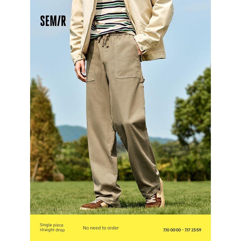 

Senma Casual Pants Men s 2024 Winter New Arrival Brushed Pure Color Versatile Workwear Pants Elastic Waist Baggy Straight Trousers Tide Black-Four Seasons(Lyocell fabric]) 185/94B/XXXL