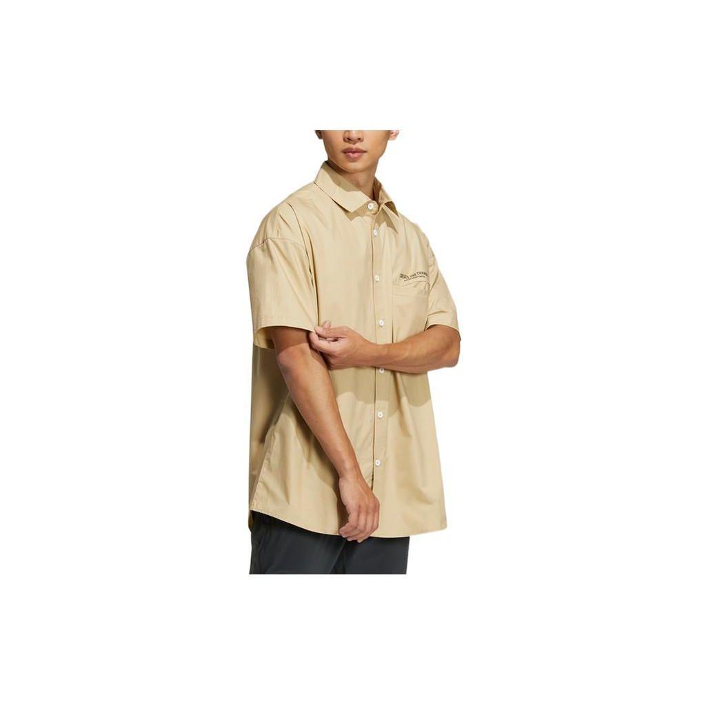 Adidas Letter Print Single-Breasted Short Sleeve Shirt Men Tops Khaki HZ7032