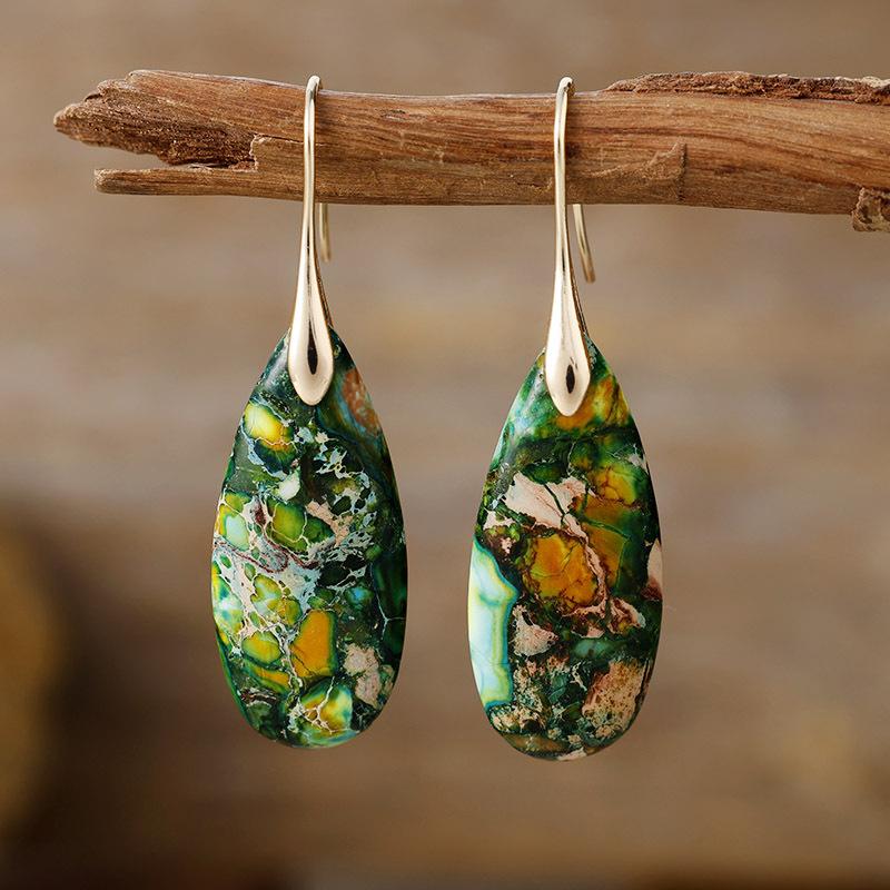 Luxury New Bohemian Emperor Stone Water Drop Pendant Earrings European and American Popular Natural Stone Jewelry Jewelry