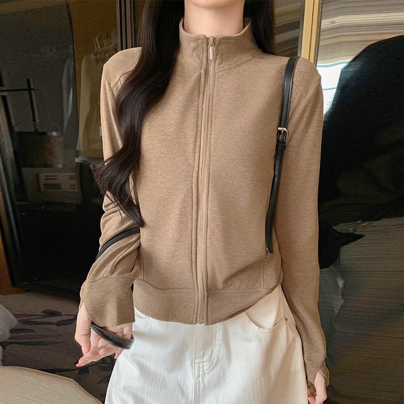 1776 Womens Slim Fit Stand Collar Zip Up Short Coat Casual Versatile Sweatshirt Top
