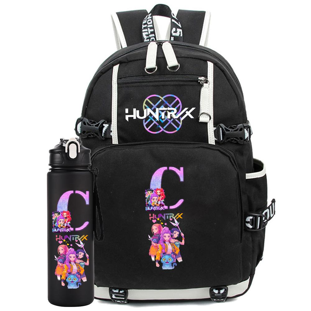 2 ks/sada Kreslený K-Pop batoh s 750ml lahví na vodu Velkokapacitní školní taška na notebook Studentský chlapec dívka Školní taška Cestovní taška