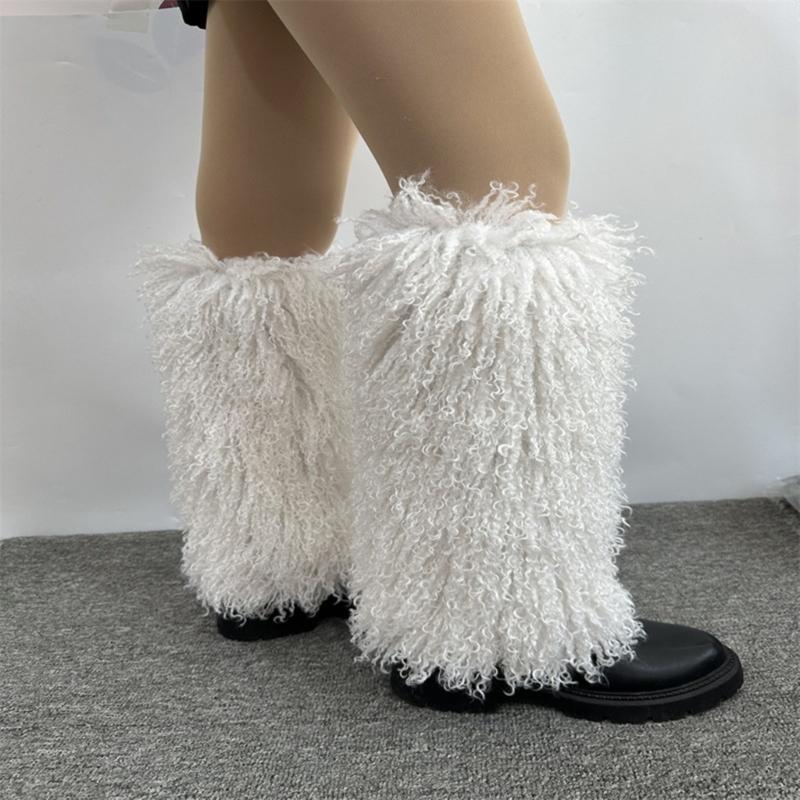 Harajuku Shoes Cuffs Leg Warmer Winter Warm Vintage Solid Color Fuzzy Plush Boots Cover Thick Calf Socks for Womens