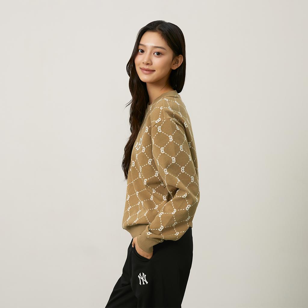 New MLB MONOGRAM Collection Basic Boston Red Sox 24FW Crewneck Sweatshirt Unisex Camel 3AMTM1344-43CAS