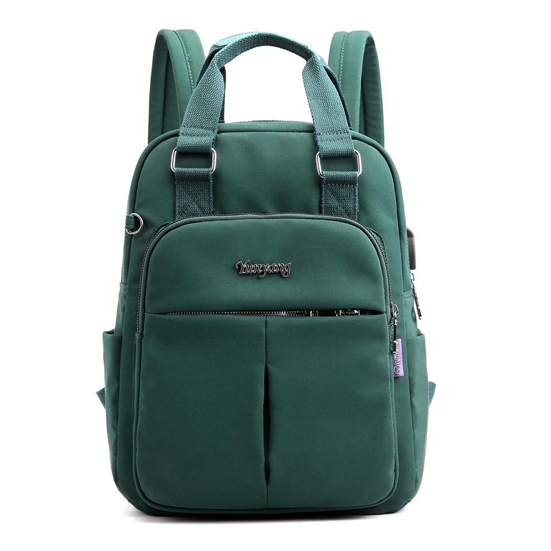 Lässiger Rucksack Damen USB-Laderucksack Computertasche Große Kapazität College-Reisetasche dunkelgrüne