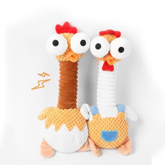 Pet Toy Extended Neck Chicken Design Plush Dog Toy Tug-of-War Soft Elastic Chewing Toy with Squeaky Sound Puppy Teething Relief Interactive Small Dog