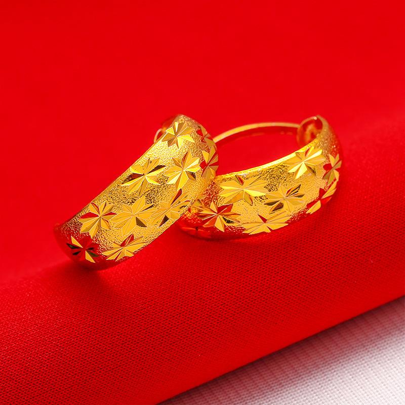 Vietnamese Sand Gold Euro Gold Jewelry Sand Gold Old Lady Gypsy Earrings Women'S Imitation Gold-Plated Round Ear Buckles