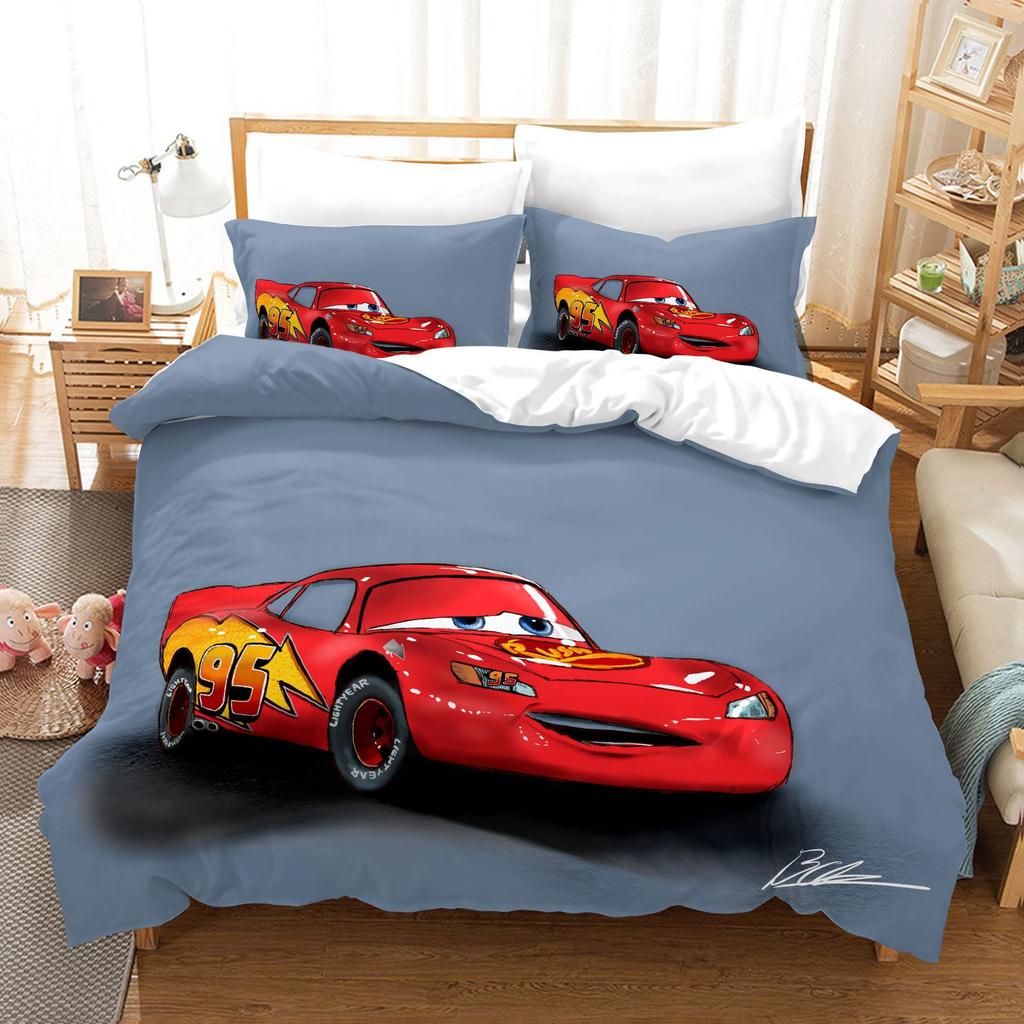 3D Digital Kit, Printed Quilt Set Three-Piece Set, Cartoon Animation Car
