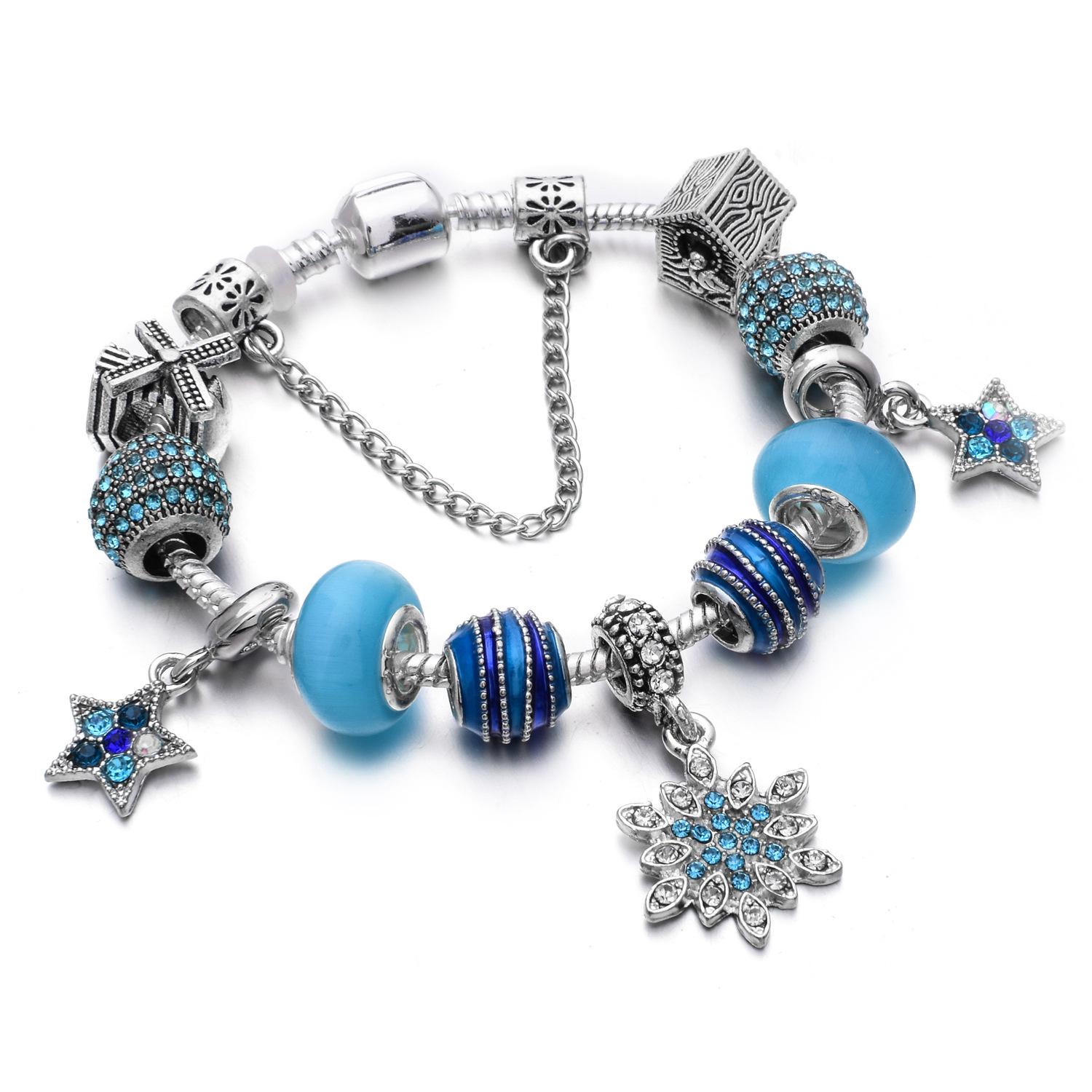 

DIY Beaded Cat s Eye Stone Snowflake Bracelet, Pandora Style, Elegant Christmas Pendant Jewelry for Women