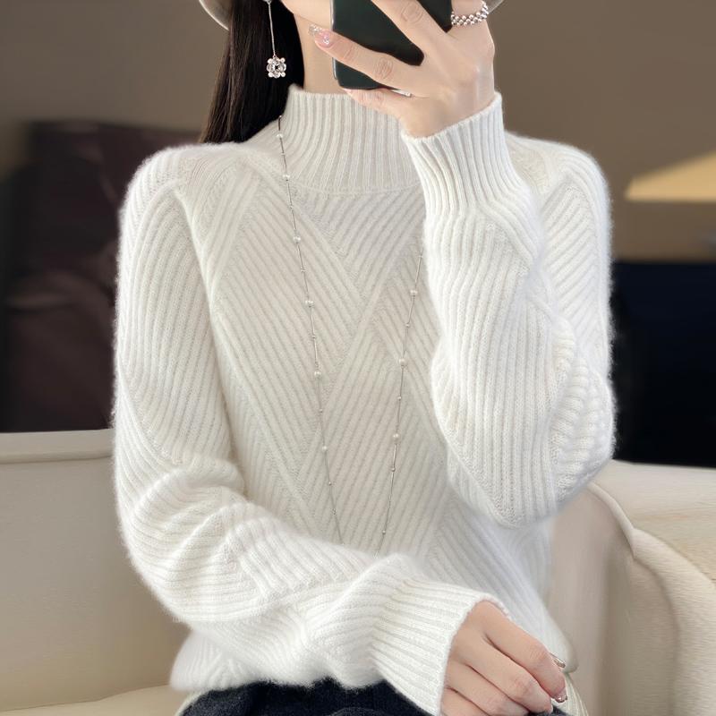 Women's Cashmere Sweater Qinghe Cashmere 30% Cashmere 70% Wool Autumn and Winter Cashmere Pullover Soft and Warm